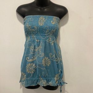 SHAKE Italy Blue and Tan Strapless Top with Elastic Ruuching Size 1 M